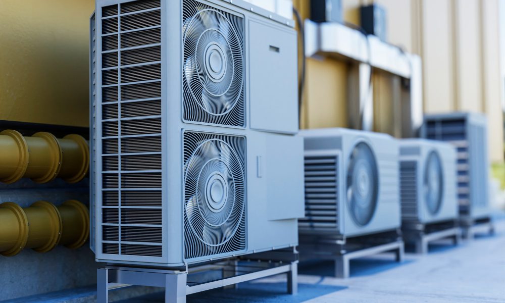 close up of Air-Source Heat Pumps on roof